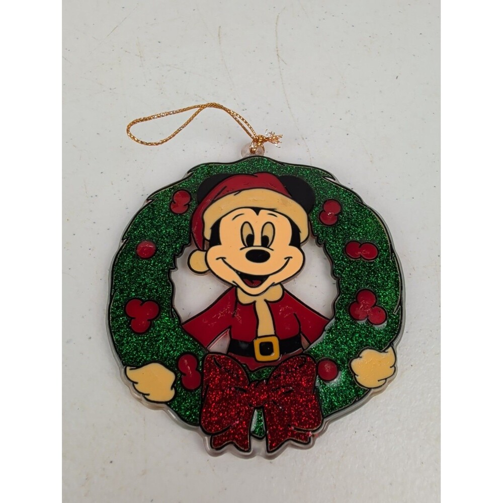 VintageDisney Christmas Ornament Mickey Mouse Wreath Tree Acrylic Stained Glass